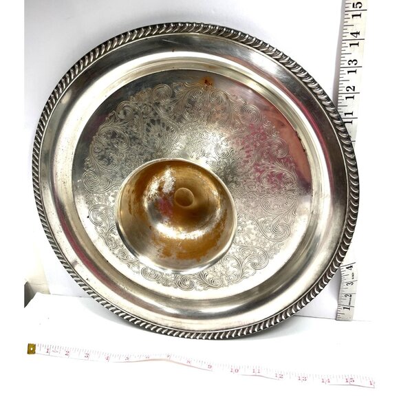 Vintage Silver Plated Serving Tray With Ornate Design & Integrated Dip Bowl C107 - Picture 2 of 6